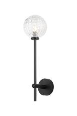 Gana Tall Arm Wall Light, 1 Light G9, IP44, Satin Black/Clear Cross Pattern Round Glass