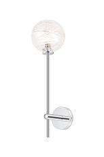 Gana Tall Arm Wall Light, 1 Light G9, IP44, Polished Chrome/Clear Dune Effect Round Glass