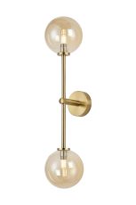 Gana Tall Arm Wall Light, 2 Light G9, IP44, Brass Gold/Amber Smooth Round Glass