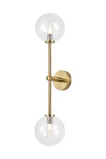 Gana Tall Arm Wall Light, 2 Light G9, IP44, Brass Gold/Clear Smooth Round Glass