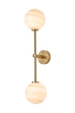 Gana Tall Arm Wall Light, 2 Light G9, IP44, Brass Gold/Brown Round Marble Effect Glass