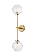 Gana Tall Arm Wall Light, 2 Light G9, IP44, Brass Gold/Clear Waved Round Glass