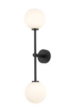 Gana Tall Arm Wall Light, 2 Light G9, IP44, Satin Black/Opal Smooth Round Glass