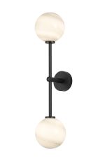 Gana Tall Arm Wall Light, 2 Light G9, IP44, Satin Black/Grey Round Marble Effect Glass