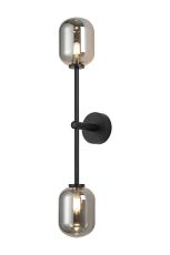 Gana Tall Arm Wall Light, 2 Light G9, IP44, Satin Black/Smoke Smooth Tubular Glass