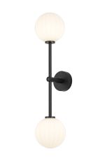 Gana Tall Arm Wall Light, 2 Light G9, IP44, Satin Black/Opal Round Segment Glass