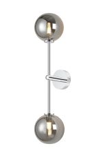 Gana Tall Arm Wall Light, 2 Light G9, IP44, Polished Chrome/Smoke Smooth Round Glass