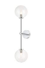 Gana Tall Arm Wall Light, 2 Light G9, IP44, Polished Chrome/Clear Ribbed Round Glass