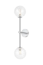 Gana Tall Arm Wall Light, 2 Light G9, IP44, Polished Chrome/Clear Dune Effect Round Glass