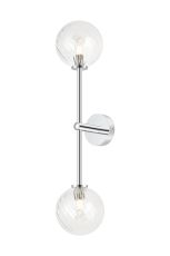 Gana Tall Arm Wall Light, 2 Light G9, IP44, Polished Chrome/Clear Swirl Round Glass