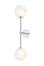 Gana Tall Arm Wall Light, 2 Light G9, IP44, Polished Chrome/White Two-Tone Snow Specks Round Glass