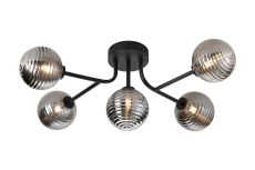 Gana Linear Semi Flush Ceiling, 5 Light G9, IP44, Satin Black/Smoke Ribbed Round Glass