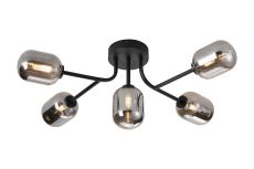 Gana Linear Semi Flush Ceiling, 5 Light G9, IP44, Satin Black/Smoke Smooth Tubular Glass