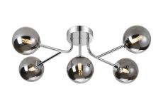 Gana Linear Semi Flush Ceiling, 5 Light G9, IP44, Polished Chrome/Smoke Smooth Round Glass