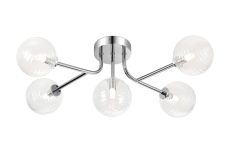 Gana Linear Semi Flush Ceiling, 5 Light G9, IP44, Polished Chrome/Clear Ribbed Round Glass