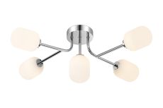 Gana Linear Semi Flush Ceiling, 5 Light G9, IP44, Polished Chrome/Opal Smooth Tubular Glass