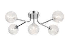 Gana Linear Semi Flush Ceiling, 5 Light G9, IP44, Polished Chrome/Clear Dune Effect Round Glass