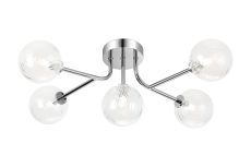 Gana Linear Semi Flush Ceiling, 5 Light G9, IP44, Polished Chrome/Clear Swirl Round Glass