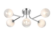 Gana Linear Semi Flush Ceiling, 5 Light G9, IP44, Polished Chrome/White Two-Tone Snow Specks Round Glass