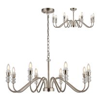 Lexo 94cm Multi Arm Pendant/Semi Flush (FRAME ONLY) Without Shade, 8 Light E27, c/w 1.5m Chain, Polished Nickel/Clear Crystal