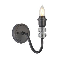 Lexo Wall Lamp Pull Switch (FRAME ONLY) Without Shade, 1 Light E27, Satin Black/Clear Crystal