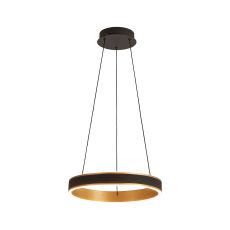 Chiara 40cm Round Pendant, 36W LED, Remote Control Dimmable Tuneable White 3000K-6000K, 2200lm, Black Faux Leather/Brushed Gold, 3yrs Wrnty