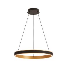 Chiara 60cm Round Pendant, 45W LED, Remote Control Dimmable Tuneable White 3000K-6000K, 3000lm, Black Faux Leather/Brushed Gold, 3yrs Wrnty