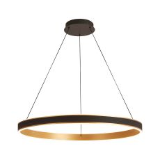 Chiara 80cm Round Pendant, 70W LED, Remote Control Dimmable Tuneable White 3000K-6000K, 4200lm, Black Faux Leather/Brushed Gold, 3yrs Wrnty