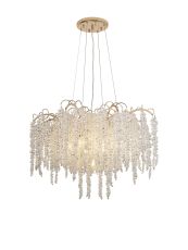 Wisteria 81cm Round Pendant, 9 Light E14, French Gold / Crystal Item Weight: 19.7kg