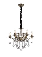 Zinta 60cm Pendant 6 Light E14 Antique Brass/Crystal