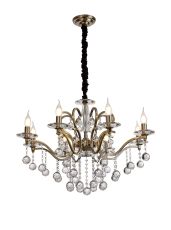 Zinta 75cm Pendant 8 Light E14 Antique Brass/Crystal